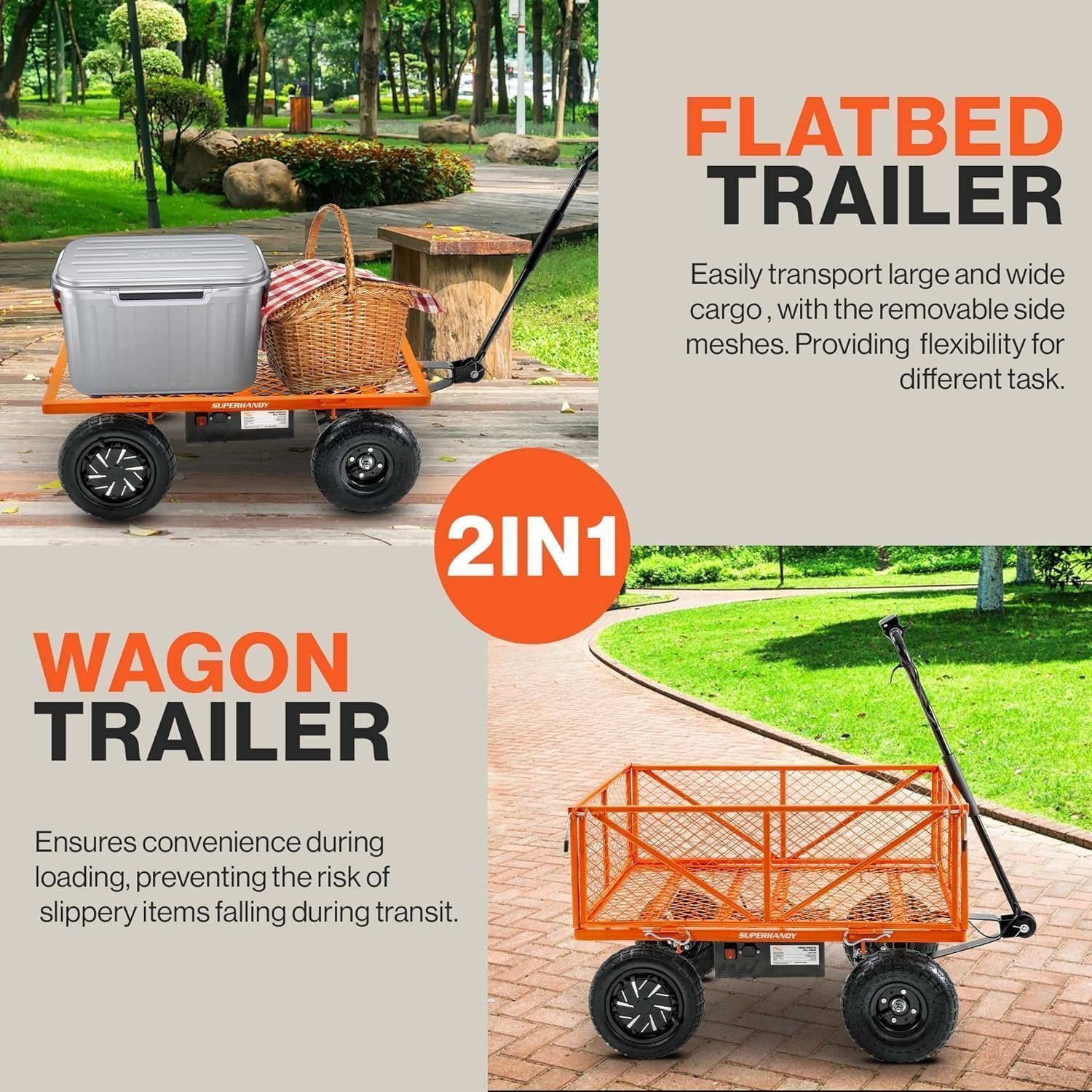 SuperHandy Electric-Assist Garden Cart, 5.7 Cu Ft, 440 lbs Load, All-Terrain Wheels - Image 2